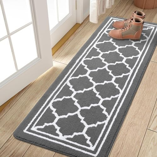 Homaxy Door Mats Indoor, Non Slip Absorbent Doormats, Washable Carpet Runners, Dirt Trapper Hallway Runner Entrance Rug, Runner Rugs for Hallway, Living Room, Entrance, Pet— 50 x 150 cm, Grey