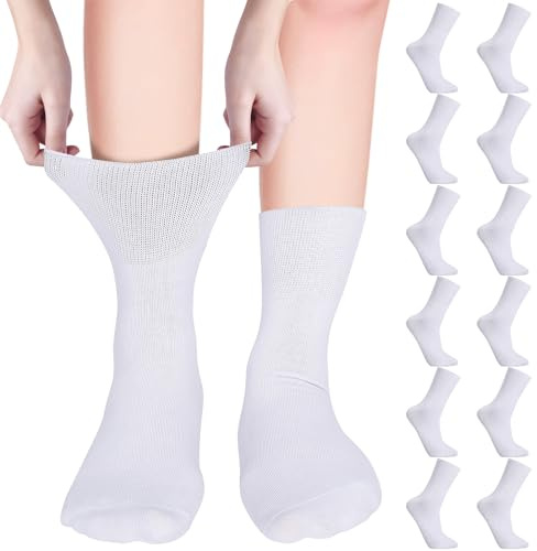 6 Pair Diabetic Socks, Diabetic Crew Socks Extra Wide Loose Fitting Diabetic Sock Cotton Wide Loose Top Gentle Grip Diabetic Sock with Seamless Soft top for Men Women