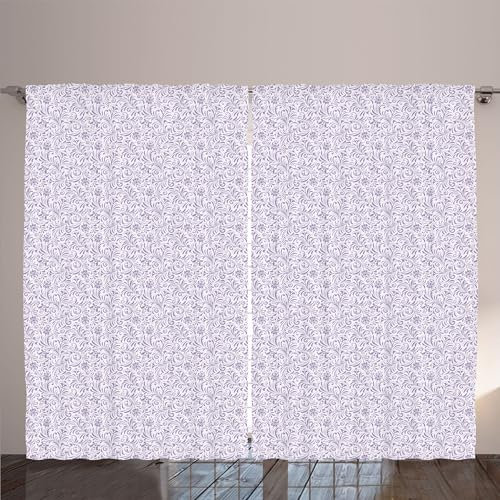 ABAKUHAUS Blumen Rustikaler Vorhang, Abstrakt Curly Foliage, Wohnzimmer Universalband Gardinen mit Schlaufen und Haken 140 cm x 2 Gardinenschals, Gesamt 280 x 375 cm, Pale Mauve und Lavendel