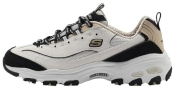 Skechers Dam D'lites Retro Rewind sneakers, Naturlig svart Duraleather naturlig trim, 37.5 EU