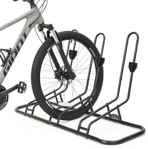 Bike Stand for 3 Bikes, Anti-Collision Design Protects Disc Brake & Derailleur, Waterproof Bike Rack for Indoor/Outdoor/Garage Use, Fits Road/Kids/MTB Bicycles with 12-29 Tires