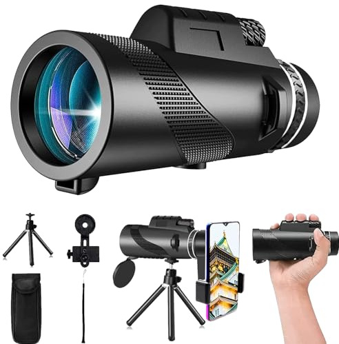 XINKSD 80x100 Monocular Telescope for Smartphones - High Powered HD Monocular with Tripod & Adapter, Low Light Vision for Adults - for Wildlife, Bird Watching, Hunting, Hiking