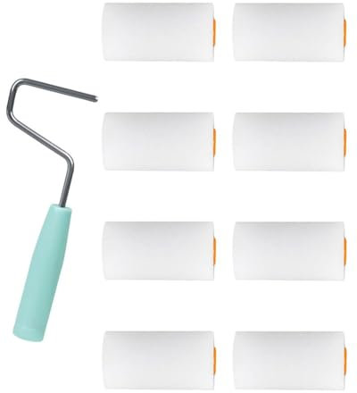 KEMUZ Set di 9 rulli pittura,con 8 Rullini Ricambio,rullo per pittura in Schiuma, Rulli per Imbiancare Pareti con Manico,Rullini Ricambio per Superfici Metalliche o Legno, Porte(130 mm*34 mm)