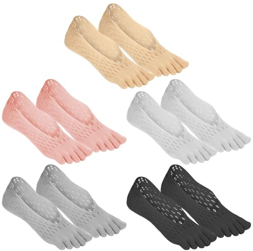 Qianyu 5 Pairs Bunion Relief Socks for Women Toe Separator Align Toe Socks No Show Low Cut Five Finger Compression Sock Gel Tab Athletic Breathable Sock for Women