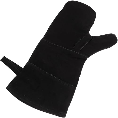 Hoement Heat Resistant Bbq Gloves Premium Cowhide Leather Fireproof Mitts for Grill Oven Fireplace Welding with Strong Stitching and Cotton Lining for Cooking Camping Gardening