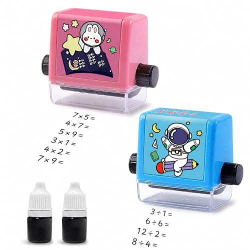 ZENQARI 2 Tampons à Rouleaux de Mathématiques pour Enfants 4-8 Ans, Générateur d'Exercices Multiplication et Division, Outil Pédagogique pour Améliorer le Calcul Mental et l'Observation