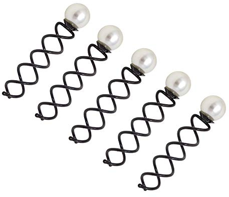 Honbay 10PCS Black Round Head Spiral Bobby Hair Pins Twist Screw Hair Pins Spin Pins Bun Stick Pick 14mm Dia Pearl