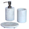KLEO - Badaccessoires Set aus Naturstein - Badaccessoires Set bestehend aus Seifenspender, Zahnbürstenhalter, Seifenschale (weiß - 3er Set)
