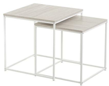 LOLAhome - Set 2 Mesas de Centro, Mesa Nido Pequeña para Salón o Comedor OficinaMesita Auxiliar Cuadrada SofáMadera y Metal Blanco