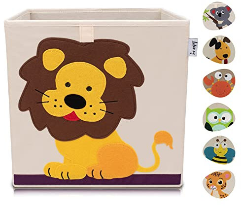 LIFENEY Aufbewahrungsbox Kinder mit Löwe Motiv I Spielzeugbox mit Tiermotiv passend für Würfelregale I Ordnungsbox für das Kinderzimmer I Aufbewahrungskorb Kinder