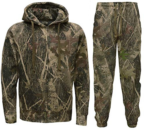Mens Jungle Camouflage Fishing Hunting Zip Hoodie Jacket Tracksuit Plus Sizes (L, Camo Tracksuit)
