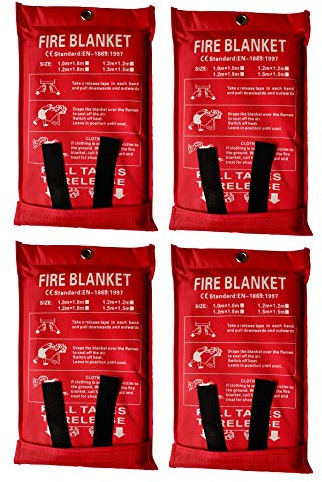 Toneeko 1,5 x 1,5 m Coperta antincendio in fibra di vetro per emergenze, protezione ignifuga e isolamento termico (bianco, 4 pezzi)