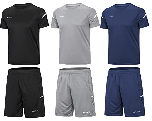 BUYJYA Lot de 3 shorts et 3 T-shirts de sport pour homme, pour le basket-ball, le football, l'exercice, la course à pied, la salle de sport, XX-Large