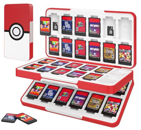 MoKo 48 Game Card Case for Nintendo Switch 2 / Switch OLED / Lite, Portable Game Storage Holder Case with 48 Card Slots & 24 Micro SD Cards Slots, Pokeball
