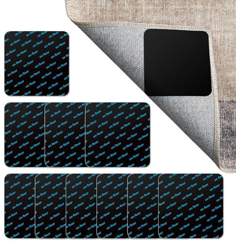 Scettar 10 Pieces Carpet Stickers for Rugs,Square Washable Carpet Grippers,Reusable Rug Gripper,Rug Stickers for Wooden Floors Laminate Floor