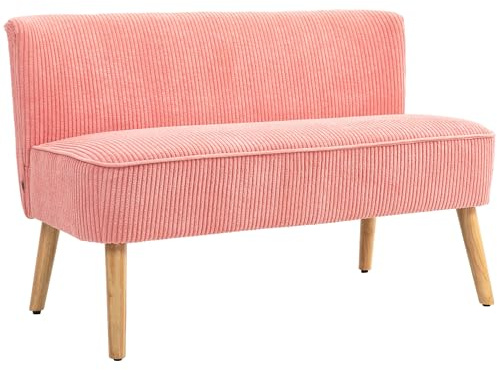 HOMCOM Sofa 2 Sitzer Couch, Kleine Loveseat mit Cord-Optik Modern Polstersofa für Wohnzimmer, Schlafzimmer, kleinen Raum, Rosa 117 x 56,5 x 77 cm
