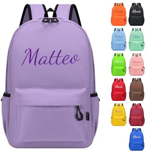 Personalized Backpack with Embroidered Name Casual Daypacks Travel Backpack Water-Resistant Rucksack Large Capacity Children School Bags for Girls Boys (Purple)