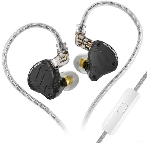 Eawfgtuw Per cuffie intrauricolari KZ ZS10 Pro X con driver 4BA 1DD, cavo staccabile, design ergonomico per audiofili, giocatori, professionisti, prestazioni audio migliorate (con microfono)
