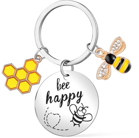 Mabor Schlüsselanhänger Biene,Bee Happy Keyring Biene Anhänger Geschenke Bee Keychain Damen Anhänger Tiere für Männer Frauen Brieftasche Handtasche Rucksack