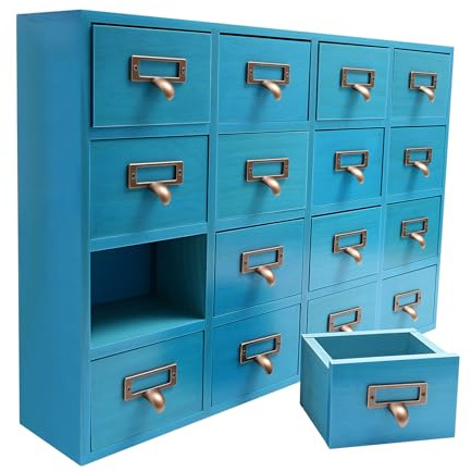 Armadio per medicinali con 16 cassetti, cassettiere e armadietti, contenitore per erbe aromatiche, scrivania in legno, mobili vintage, per barattoli da farmacia, medicine domestiche, blu