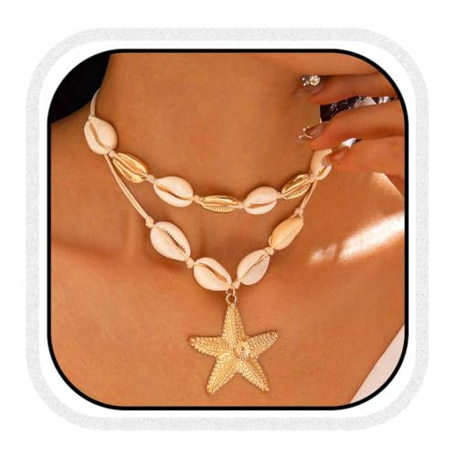 Fashband Collar bohemio de estrella de mar con cuentas de colores, collares de conchas marinas, collar de playa para mujer, talla única, cuentas, No es una piedra preciosa
