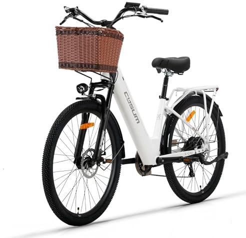 cysum X-City Vélo électrique Femme, 26 Pouces Step-Thru vélo électrique, Batterie Amovible 48v 10.4AH, Urbain E-Bike pour Adultes, Assistance au pédalage, 7 Vitesses