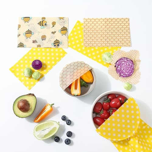 Reusable Beeswax Food Wraps - 6 Pack (3S, 2M, 1L) for Bread, Sandwiches, Cheese & Bowl Covers | Food Storage | Organic, Zero Waste, Plastic and Silicone Free