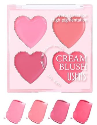 4 Colors Cream Blush Palette - Peach Pink Cream Blusher - Matte Blush Natural for Cheeks, Eyes - Full Coverage Blush Balm Face Makeup Moisturising, Blendable, Long Lasting Easy for Beginners