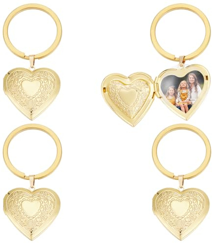 UNICRAFTALE 4 portachiavi con medaglione a forma di cuore per donne e uomini, portachiavi con medaglione dorato personalizzato con foto foto portachiavi per innamorati, coppie, regalo di nozze, festa