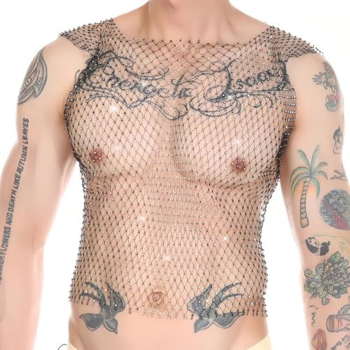 CATOR Debardeur Maille Homme Transparent Filet Débardeur sans Manches Résille Sexy Fishnet Gilet de Bal Club Disco Danse Clubwear - XL