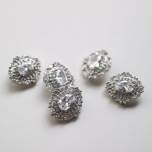 G-RUI Lot de 5 boutons de luxe en métal zircon cubique pour chemise, vêtements, bricolage, strass à coudre sur tige (argent 333)
