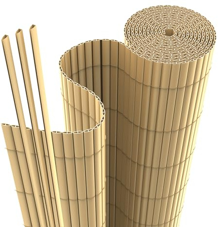interGo PVC Sichtschutzmatte 80x400cm Sichtschutzzaun Privatsphäre Wetterfest für Garten, Balkon und Terrasse, mit Strukturierte Oberfläche, mit Kabelbindern, Bambus
