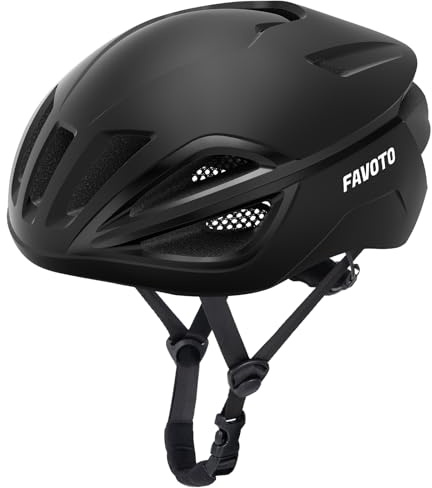 Favoto Casque Vélo Adulte Homme Femme - Casque de Cyclisme Léger et Réglable Certifiée CE 15 Aérations Doublure Amovible Taille L 59-61cm Noir Mat