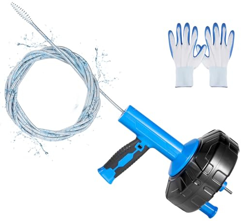 Furet Déboucheur Canalisation 7.6M,Spirale Nettoyage Tuyau avec Fonction Automatique,Manuel et Électrique Furet Canalisation,Nettoyage de Tuyaux pour Toilettes Évier Cuisine Salle de Bain