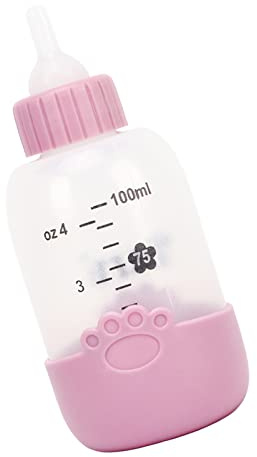 Rcniso Bouteille d'allaitement en Silicone pour Animaux de Compagnie, 100ml, avec Motif de Patte, Couvercle Anti-brûlure pour Chiot et Chat (Rose)