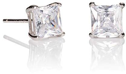 Namana Orecchini Quadrati da Uomo e Ragazzo, Semplici Orecchini Argento con Solitario Quadrato in Zirconia Cubica da 6 mm, Gioielli per Lui, Regalo per Lui