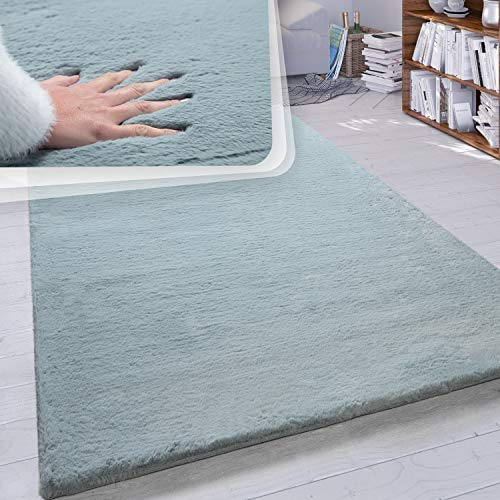 Paco Home Hochflor Teppich Wohnzimmer Schlafzimmer Shaggy Modern Flauschiger Fellteppich Weich Fell Imitat Kunstfell Einfarbig, Grösse:160x230 cm, Farbe:Türkis