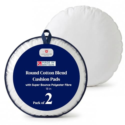 Lancashire Textiles - 2 Pack Luxury 18 Round Cotton Blend Cushion Pads with Super Bounce Polyester Fibre - Comfort and Durability for Home and Decor