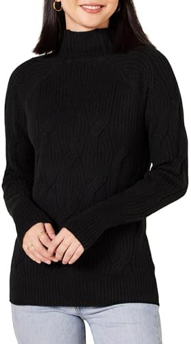 Amazon Essentials Women's Winter Long-Sleeve Jumper, Soft-Touch Funnel Neck Cable Knit, Black, M
