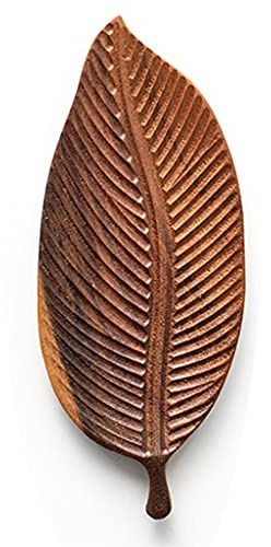 Lobounny - Vassoio da servizio in legno a forma di foglia, vassoio portaoggetti per piatti in legno, per tè, dessert, pane, frutta, snack e piatti