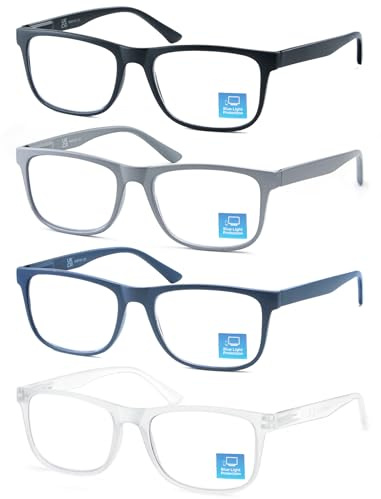 OLOMEE Blue Light Blocking Reading Glasses Mens Large Wide Oversized Square Computer Readers Glasses +1.50 for Men with Big Head/Large Face 4 Pack