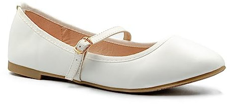 Womens Flat Pumps Girls Dolly Dollie Ballet Ballerina Ladies Work Smart Office Back to School Formal Comfort Round Toe Slip On Flats Shoes with Buckle Strap