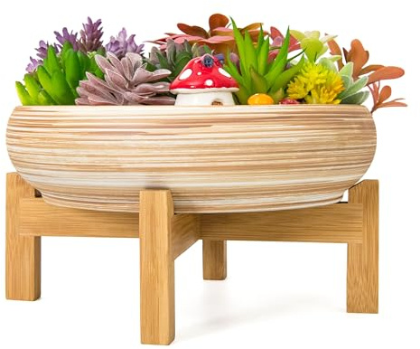 ARTKETTY Pots de Fleurs succulentes – Grand Pot de bonsaï de 25,5 cm avec Support de Drainage, Pots Peu Profonds pour Plantes Grasses d'intérieur et Plantes Grasses, Bol décoratif pour Fleurs, Cactus