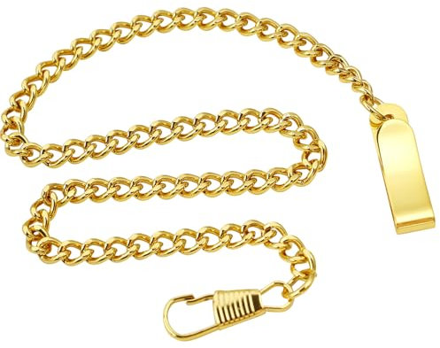 Tiong Gold Clip Pocket Watch Chain Twisted Thick Vintage Metal Alloy Watch Chain Link Vest for Your Pocket Watches