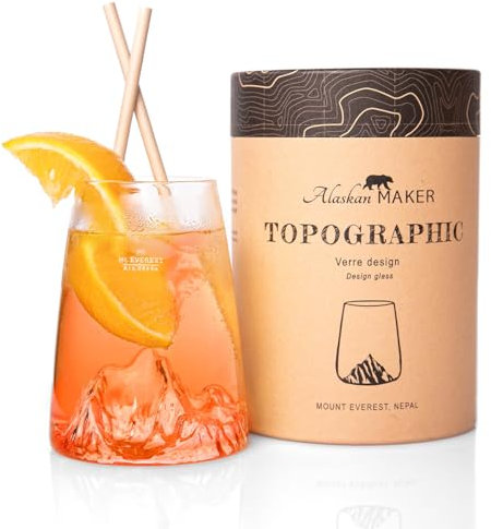 Alaskan MAKER Verre long 450ml - Borosilicate de qualité supérieure soufflé artisanalement avec les montagnes en relief | Cocktail, bière ou soft TOPOGRAPHIC (Everest)