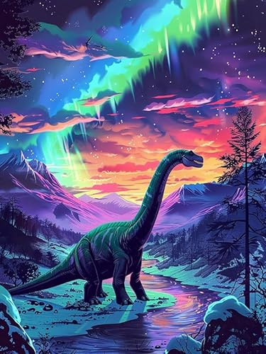 MOMAKA 5D Diamond Painting Kits Dinosaurie Norrsken för vuxna, gör-det-själv 5D diamantmålningssatser Djur Full Drill for Beginners, Rund Borr DIY Crystal Picture Art for Home Wall Decor 30x40 cm