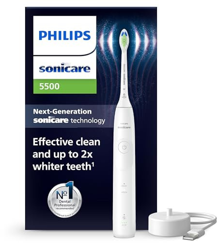 Philips Sonicare 5500, spazzolino elettrico sonico con 1 livello di intensità, avviso di pressione, EasyStart, Smartimer e BrushPacer, bianco, modello HX7110/01 [Nuova tecnologia]