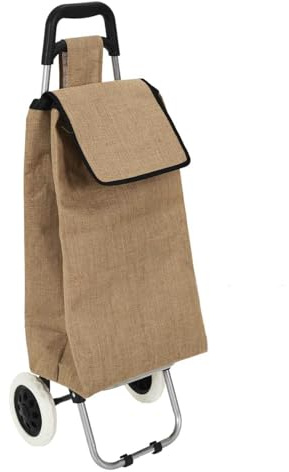 ENTRE TEMPS - SH0012 Chariot de Courses 2 Roues en Jute, Rangement Optimisé avec Poche Intégrée, Hauteur Ergonomique de 95 cm, Déplacement Aisé sur Différentes Surfaces