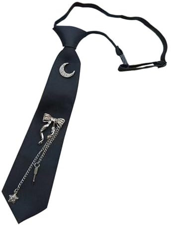 alloneslife Damen-Krawatte, Quasten, Mond, Schleife, Anhänger, vorgebundene Krawatte mit Metallanhänger, Unisex, Fairycore, Punk, Studenten-Uniform, Krawatte, schmetterling, 28 cm