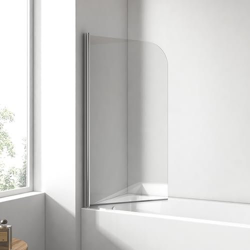 EMKE Duschwand für Badewanne 90x140 cm, Badewannenaufsatz Faltbar Badewanne Duschwand, Duschtrennwand für Badewanne Badewannenfaltwand 6 mm Sicherheitsglas Duschabtrennung Badewanne